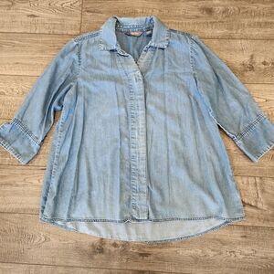 Martha Stewart Women's Size Small  Blue Button-Up 3/4 Sleeve Tunic Blouse